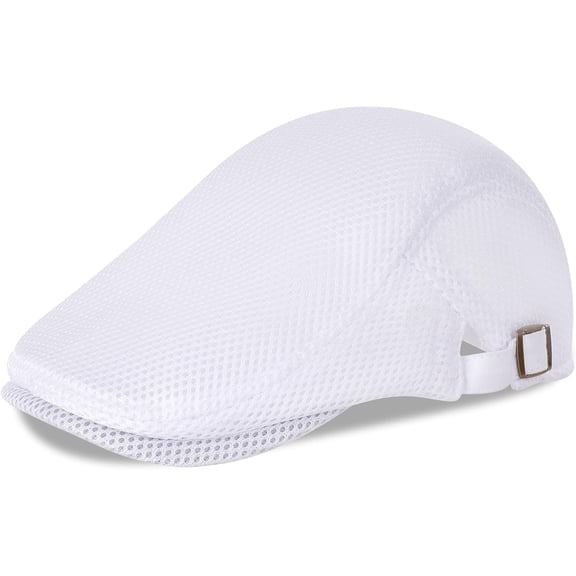 hoyuwak Men's Mesh Cap Summer Breathable Flat Cap Irish Cabbie Driving Hat Beret Ivy Hat Gatsby Newsboy Hat White