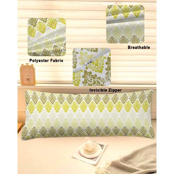 Yellow Boho Flowers Throw Pillow Covers, Modern Luxurious Geometric Floral Soft Breathable Pillow Cases with Invisible Zipper for Sleeping, Long Body Pillowcases for Couch Bed Sofa Chair 20x60 Inches