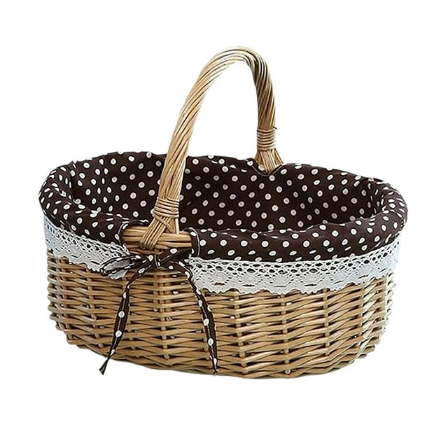 Cesta de mimbre tejida a mano, ideal para decoración del hogar y habitaciones. Incluye asa y forro de lino. Perfecta para guardar pan y fruta. También sirve como organizador para fiestas, picnics y mu