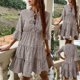 thumbnail image 2 of Vestido de manga tres cuartos con cuello en O y orejas de madera con estampado informal para mujer a la moda Fridja  NMB2075, 2 of 9
