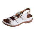 thumbnail image 5 of Rokment Womens Vintage Orthopedic Wedges Sandals 2026 Beach Summer Comfortable Leather Triple Buckles Arch Support Platform Walking Work Gladiator Sandals White Size 6.5, 5 of 7