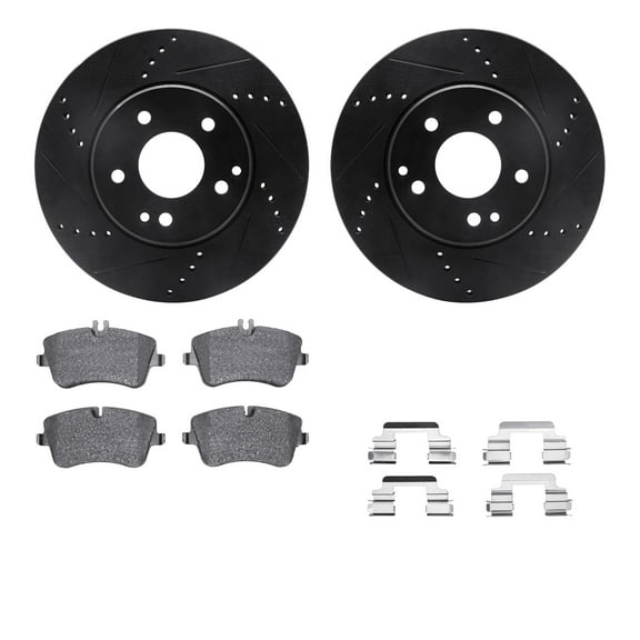 Dynamic Friction Company Front Brake Rotors-Drilled and Slotted-Black with 5000 Advanced Brake Pads includes Hardware 8512-63296