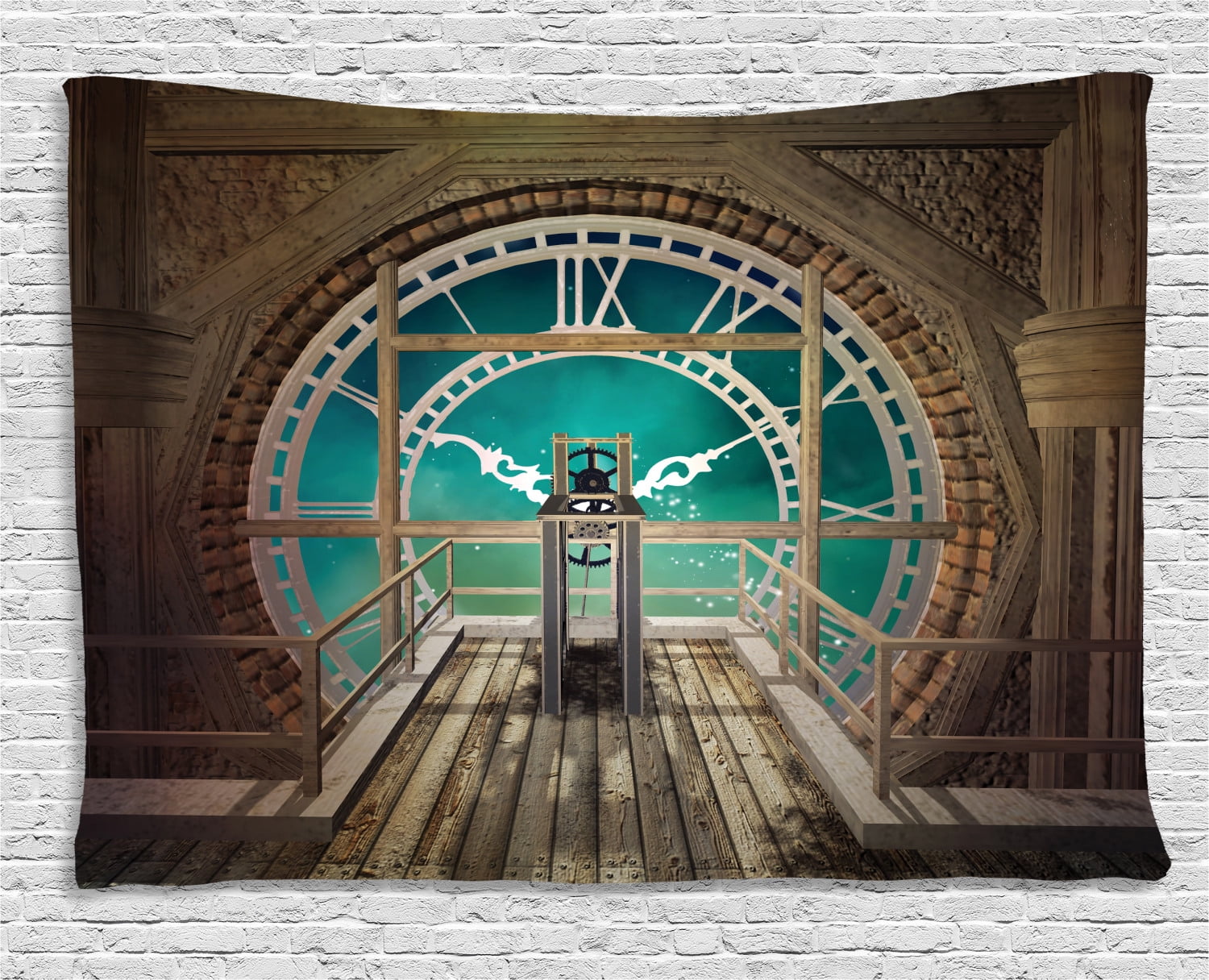 Steampunk Tapestry, Fantasy Background Print of Inside View of Clock