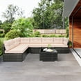 thumbnail image 2 of 7 Piece Rattan Sectional Sofa Set, Outdoor Conversation Set, All-Weather Wicker Sectional Seating Group with Cushions & Coffee Table, Modern Furniture Couch Set for Patio Deck Garden Pool, 2 of 9