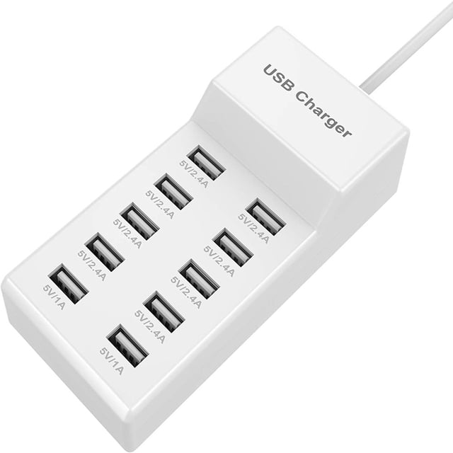 OUSITAID USB Wall Charger 10-Port USB Charger Station with Rapid Charging Auto Detect Technology Safety Guaranteed Family-Sized Smart USB Ports for Multiple Devices Smart Phone Tablet Lap