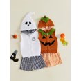 thumbnail image 3 of RUINIXCW Toddler Baby Boys Halloween Outfits Adorable Ghost Embroidery Zip Up Hooded Vest and Plaid Shorts Set, 3 of 8