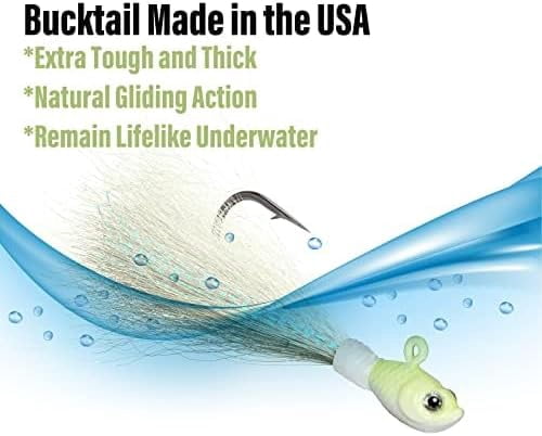 3 Pack Bucktail Jig Lure Hair Jig Saltwater Freshwater Lures Surf Fishing Bass Flounder Striper Bluefish Halibut Redfish