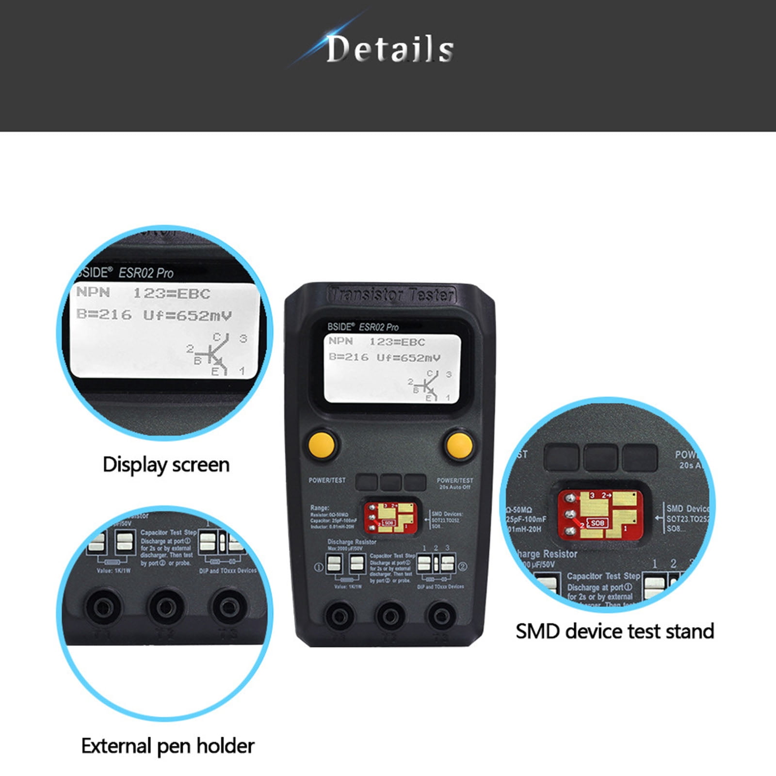 Electrolytic Capacitor Tester With 10+ Hours Lifespans Large LCD Screen For Precise Component Diagnostics