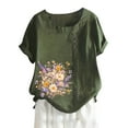 thumbnail image 3 of TYGHBN Women's Summer Comfort Linen Round Neck Short Sleeve with Button Flower Print T Shirt Top Long Sleeve T Shirt Women Womens Solid Tee Shirts Athletic Wear Women Spandex Shirt Women Large Woman, 3 of 3