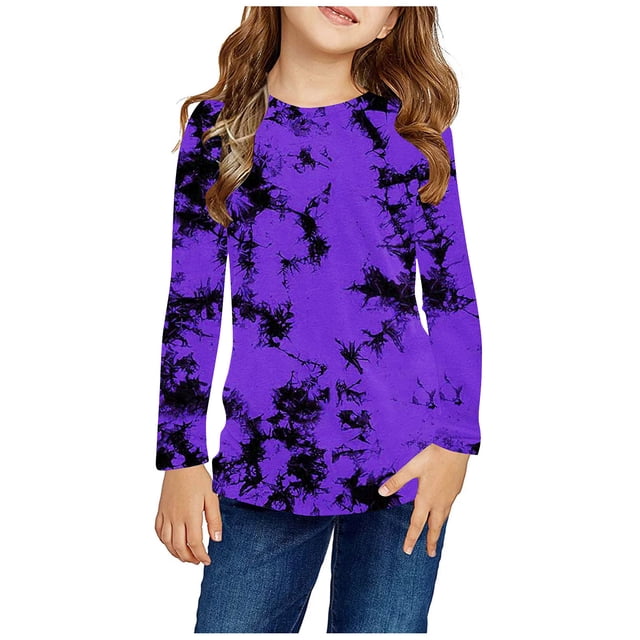 RXIRUCGD Chemises à Manches Longues pour Filles, Col Rond Mignon, Blouses Décontractées Élégantes (Violet, Taille : 4 Ans)