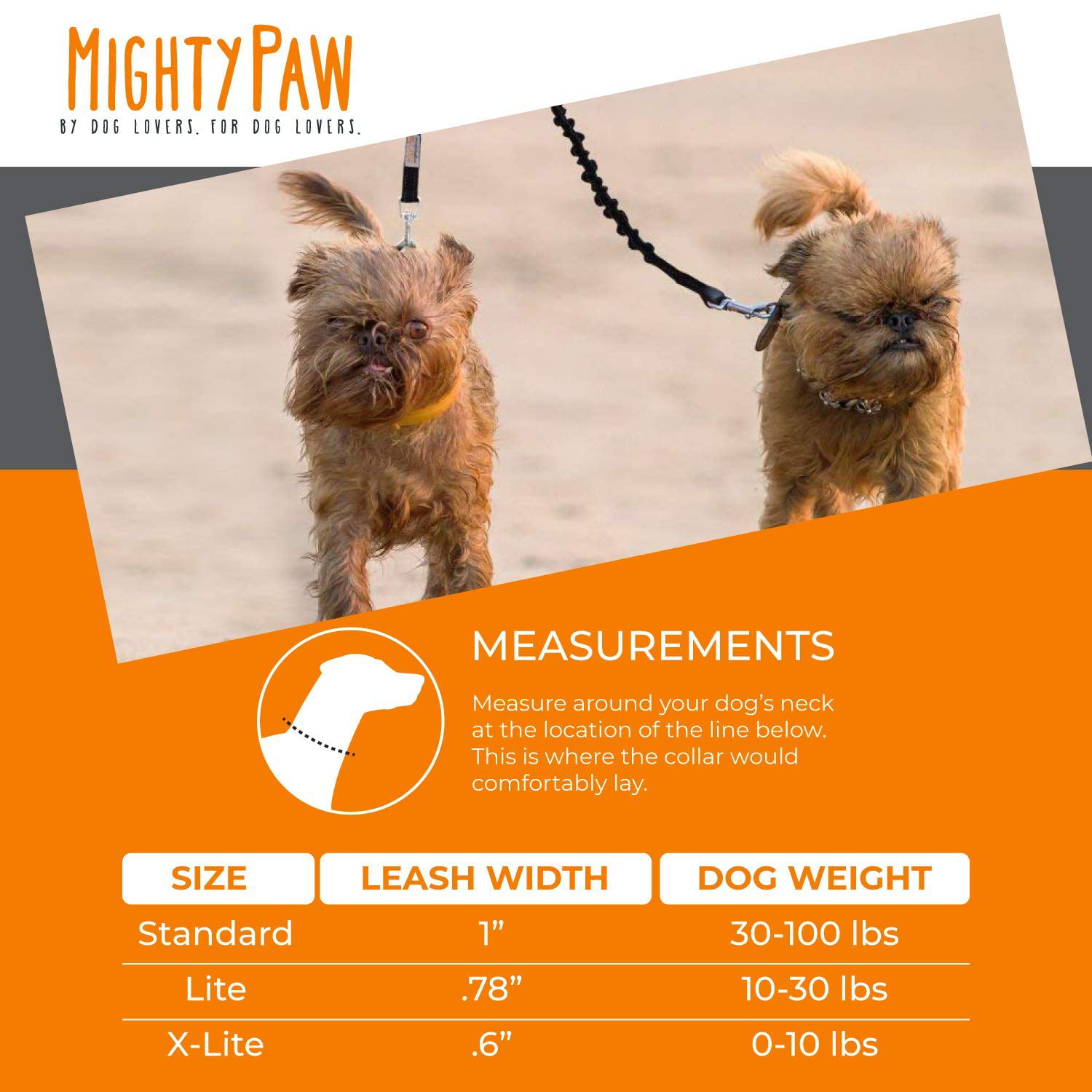 Mighty Paw BungeeX2 Double Dog Leash, Premium Quality Dog Leash, Comfort Force Absorbing Bungee Black