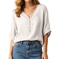 thumbnail image 4 of Neewe Women's Tops Dressy Casual Spring Fall Blouses Short Sleeve Button V Neck Spring Tee Shirts, 4 of 8