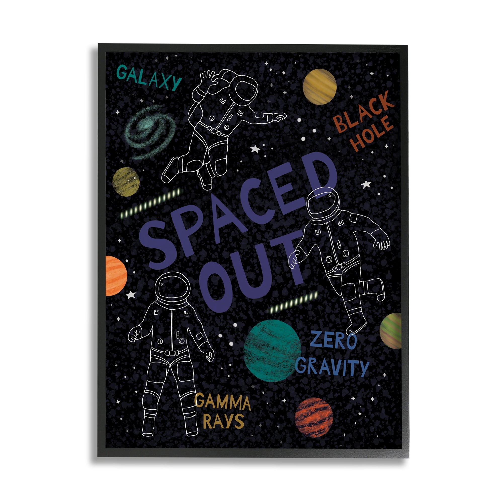 Stupell Industries Spaced Out Astronomy Words Line Doodle Astronauts Framed Wall Art, 24 x 30, Design by Nina Seven