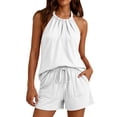 thumbnail image 5 of Two Piece Summer Beach Set for Women Halter Top and Drawstring Shorts Home Lounging Weekend Wear Commuting Easy Style Travel White S, 5 of 9