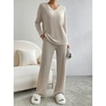 thumbnail image 4 of Michellecmm Women’s Two Piece Outfits Set Long Sleeve V Neck Ribbed Knit Tops and Pants Set Loungewear, 4 of 6