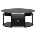 thumbnail image 6 of Furinno Jaya Oval Modern Brown Coffee Table with Side Shelves and Storage Bin, Side Table with Shelf, for Living Room, Bedroom, Home Office, Black Walnut, 6 of 6