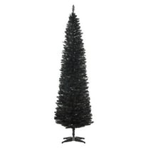 7ft Slim Artificial Pencil Christmas Tree, Unlit Xmas Tree with 499 Tips & Plastic Stand, Black - Realistic Holiday Decor