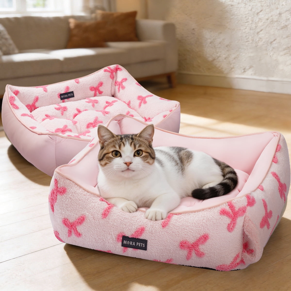 Dog Beds for Medium Sized Dogs Reversible Cool & Warm with Neck Support Sides Washable All-Season , 30"X24",Pink