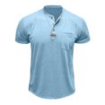 thumbnail image 5 of HAOTAGS Men's Button Collar Shirts Casual Outdoor Short Sleeve T Shirt Light Blue Size M, 5 of 5