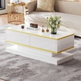 thumbnail image 3 of Noble House 39.3" High-Gloss Coffee Table,Gold Trim with 2 Drawers,White, 3 of 10