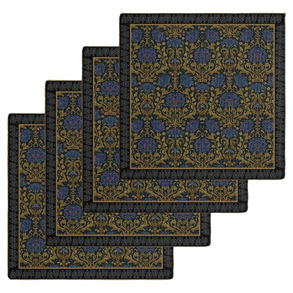 Vintage Navy Blue Roses Kitchen Dish Towels for Drying Dishes Set of 4, Abstract Art Floral Green Leaves Waffle Weave Microfiber Hand Tea Bathroom Towels Quick Dry & Absorbent Towel 12x12