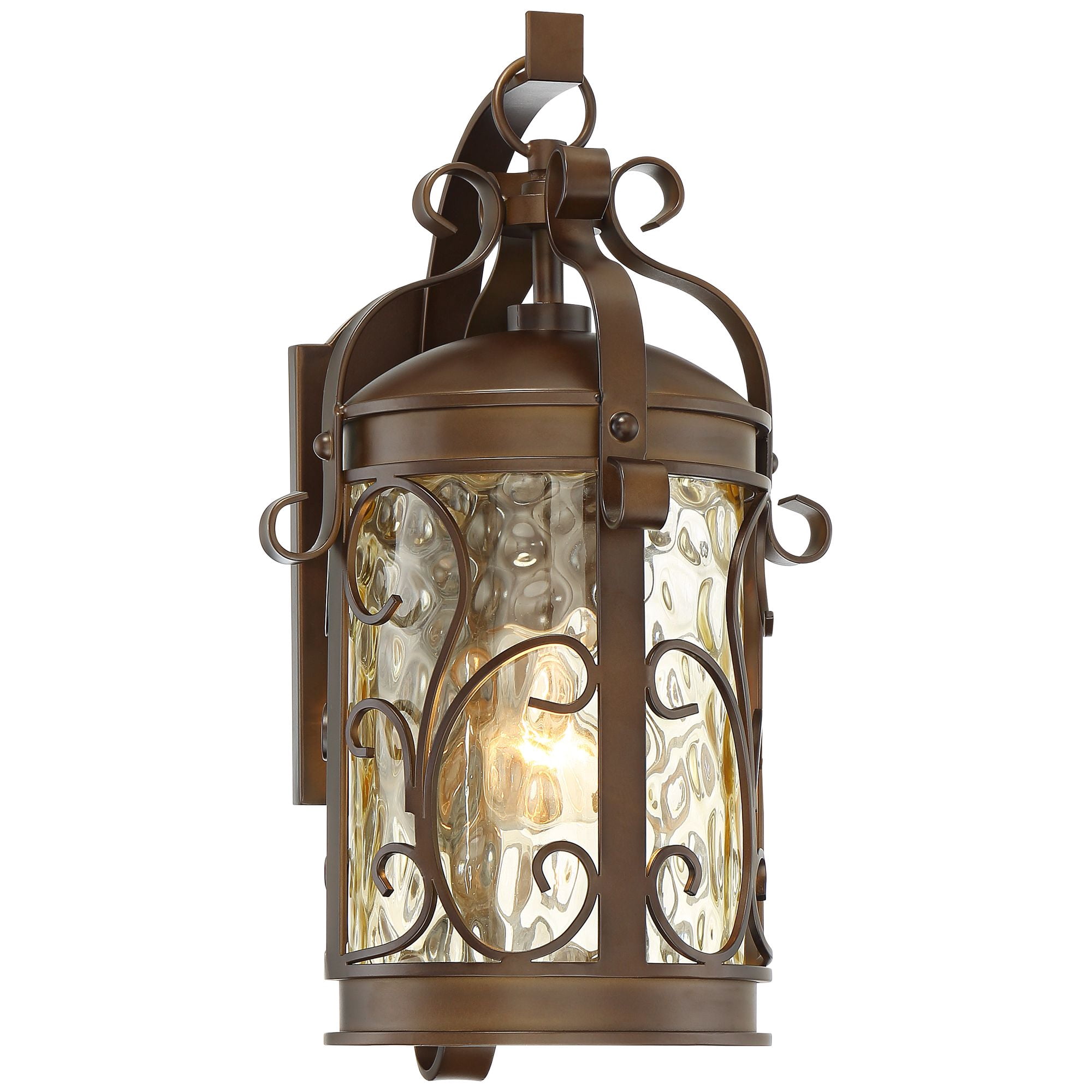 John Timberland Conway Vintage Rustic Outdoor Wall Light Fixture Oil Rubbed Bronze Scroll 17 1/2" Amber Hammered Glass for Post Exterior Barn Deck