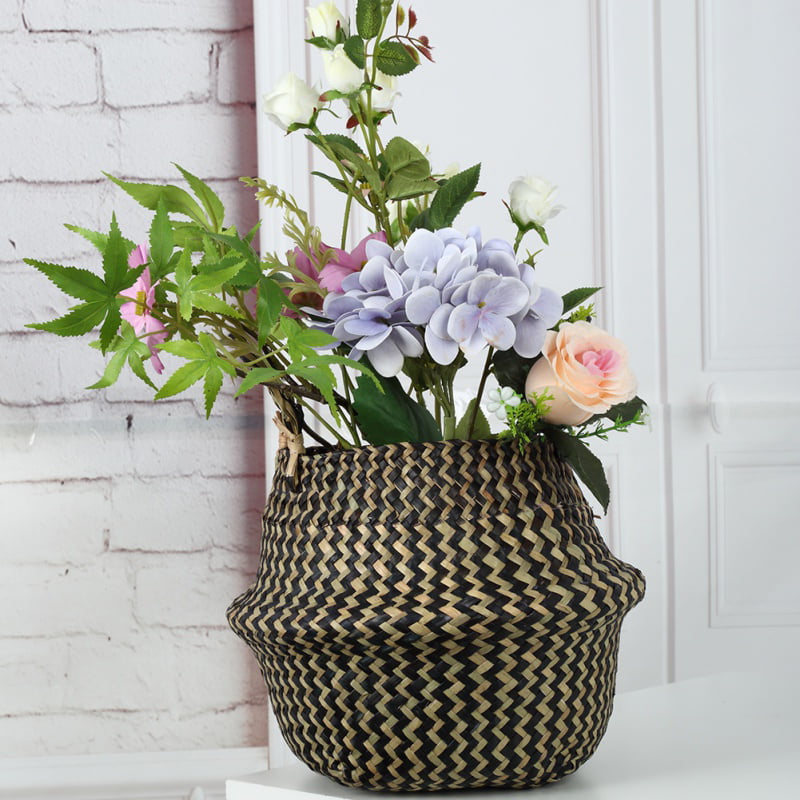 Seagrass Woven Belly Basket Flower Planter Pot Laundry Storage Skep Box 