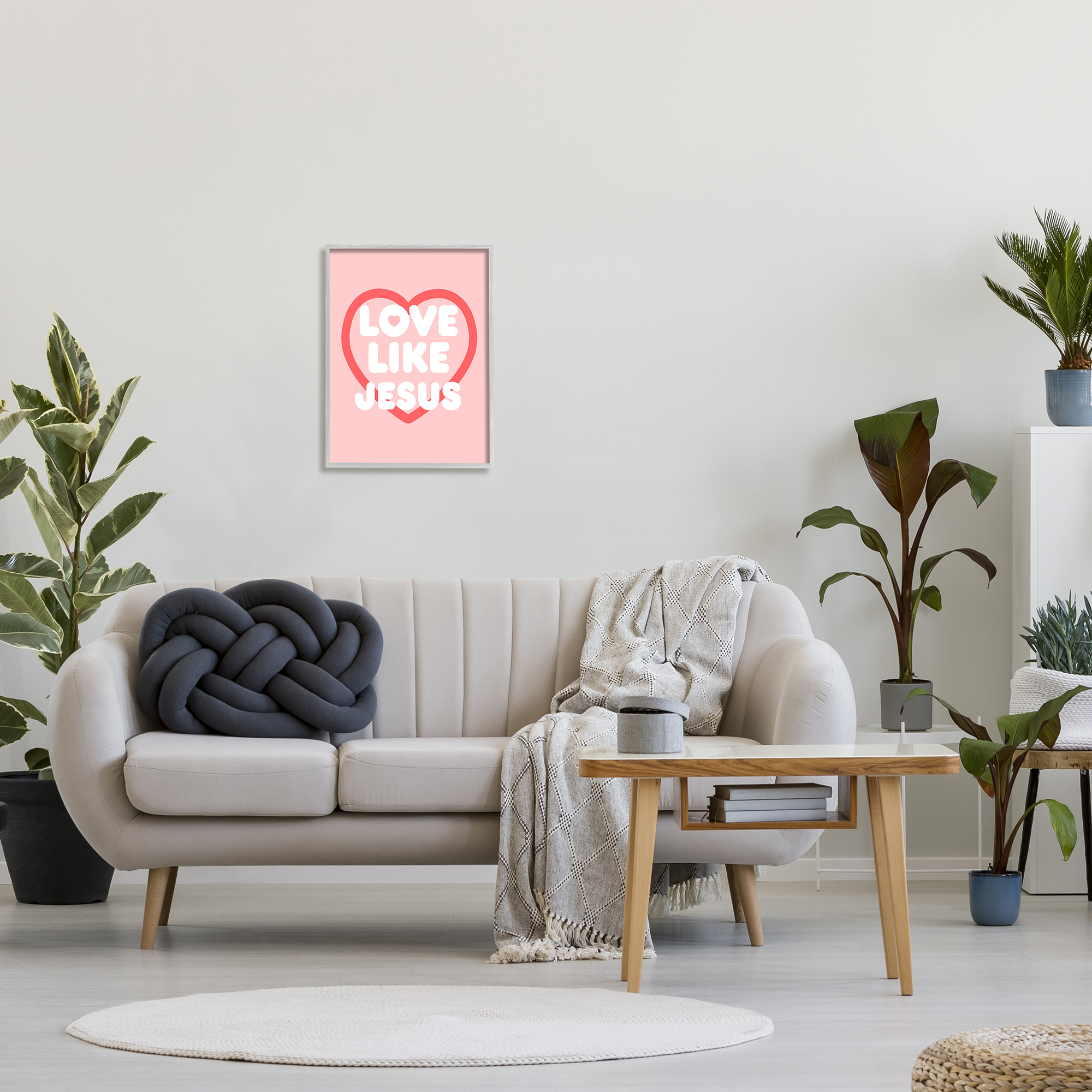 Stupell Industries Love Like Jesus Heart Inspirational Painting Gray Framed Art Print Wall Art, 16 x 20