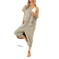 thumbnail image 3 of Langwyqu Women's Button Up Jumpsuit Casual Loose Short Sleeve V Neck Rompers, 3 of 5