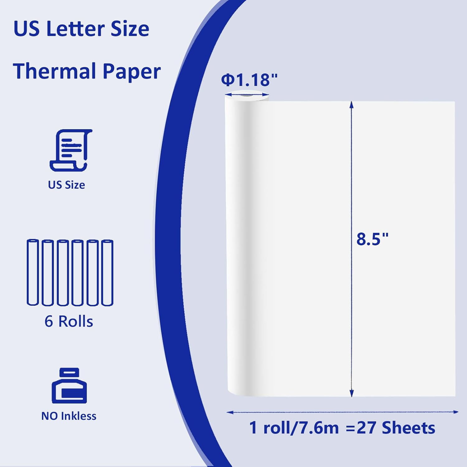6 Rolls Thermal Paper 8.5 X 11 Inch, US Letter Paper Roll for M08f M832 Portable Printer, Thermal Printer Paper, Quick-dry A4 Paper Rolls for M08f M832 Inkless