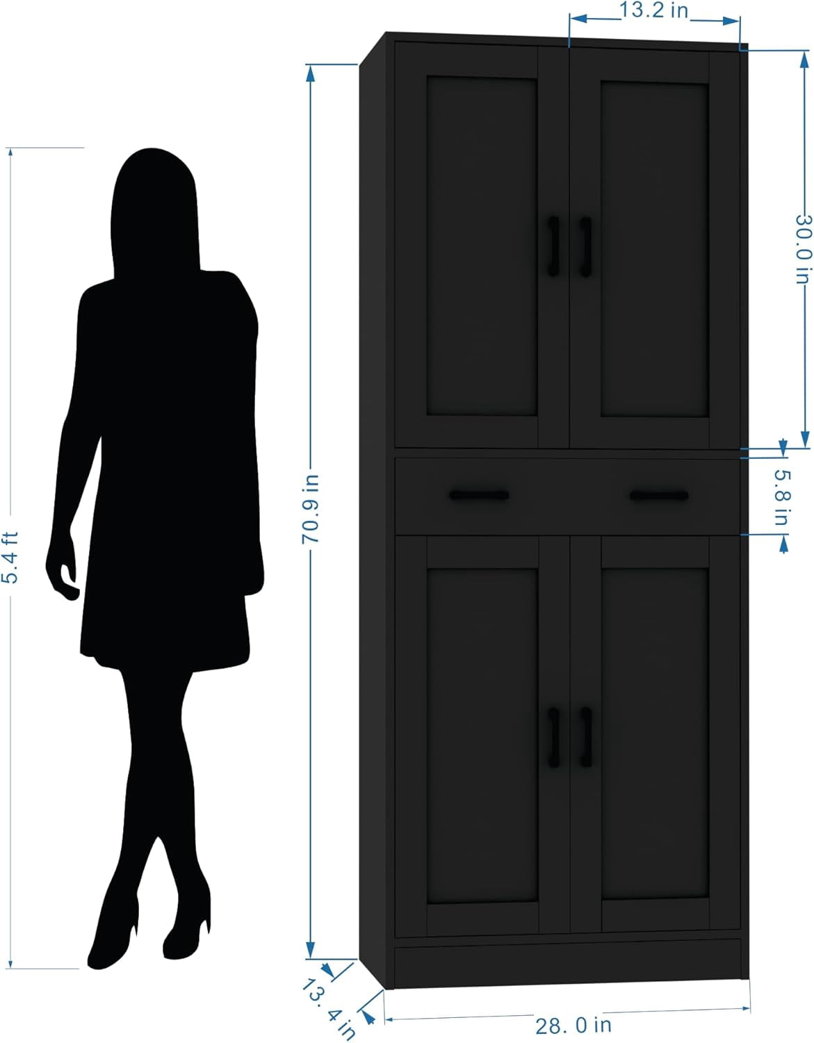DIYART Black Kitchen Pantry Cabinet, 71" Tall Kitchen Storage Cabinet with doors and Drawer