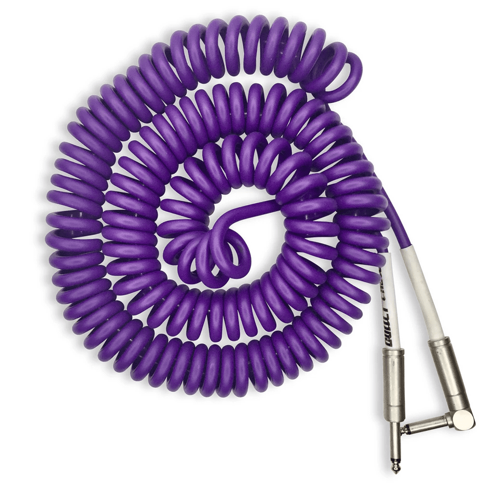 Bullet Cable Instrument Cable Coiled Coily Purple Angled End 30' (10m)