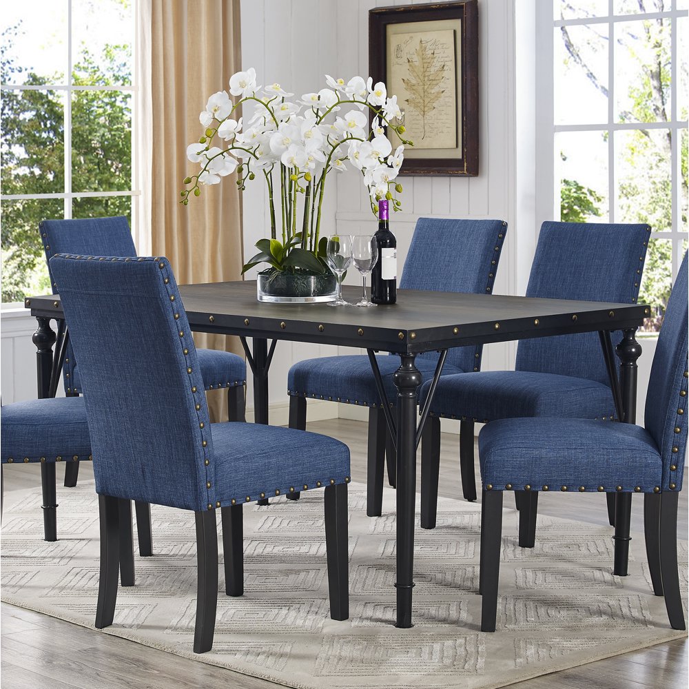Roundhill Biony Nailhead Espresso Wood Dining Table with Metal Frame