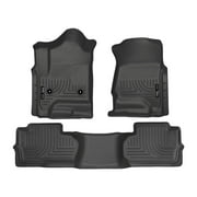 Husky Liners by RealTruck Weatherbeater Floor Mats Fits 2014-2019 Chevrolet Silverado & GMC Sierra 1500 (19 LD Only); 15-19 Slvrd/Sra 2500/3500 Dbl Cab (Footwell Cvg) Front & 2nd Row, 3-pc Black