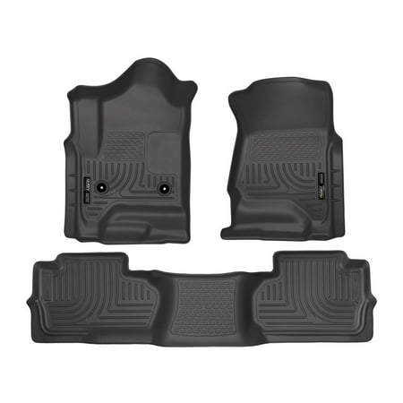 Husky Liners by RealTruck Weatherbeater Floor Mats Fits 2014-2019 Chevrolet Silverado & GMC Sierra 1500 (19 LD Only); 15-19 Slvrd/Sra 2500/3500 Dbl Cab (Footwell Cvg) Front & 2nd Row, 3-pc Black