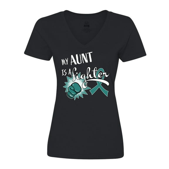 Inktastic Ovarian Cancer Awareness My Aunt is a Fighter Women's V-Neck T-Shirt