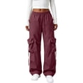 thumbnail image 2 of Dwellite Women Y2K Baggy Streetwear Pants Lightweight Wide Leg Drawstring Cargo Pants Wine S, 2 of 5