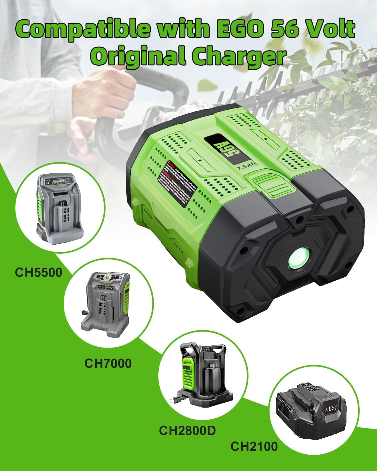 2Pack 56V Lithium-Ion 7.5Ah Replacement for EGO 56V Battery Compatible with EGO Batttery BA2800T BA2800 BA4200 BA1400 Compatible with 56 Volt EGO Power+ Cordless Tools and Chargers