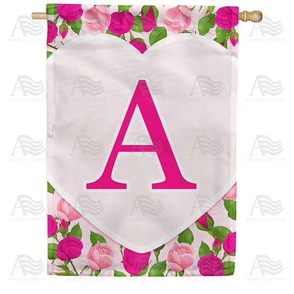 America Forever Flags Monogram Letter A House Flag - Pink Roses - 28 x 40 Inches, Happy Valentine's Day Pink Roses Love Heart Double Sided Flag, Seasonal Yard Outdoor Holiday Decor