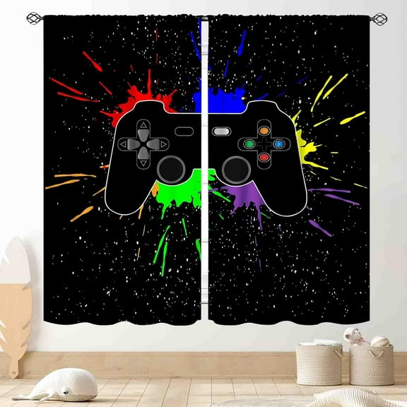 Gaming Curtains for Kids Boys Teens Bedroom, Colorful Game Controller Gamer Window Drapes for Living Room Nursery Playroom Decor Graffiti Gamepad Video Game Room Curtains Treatmens, 84"x63" Inch