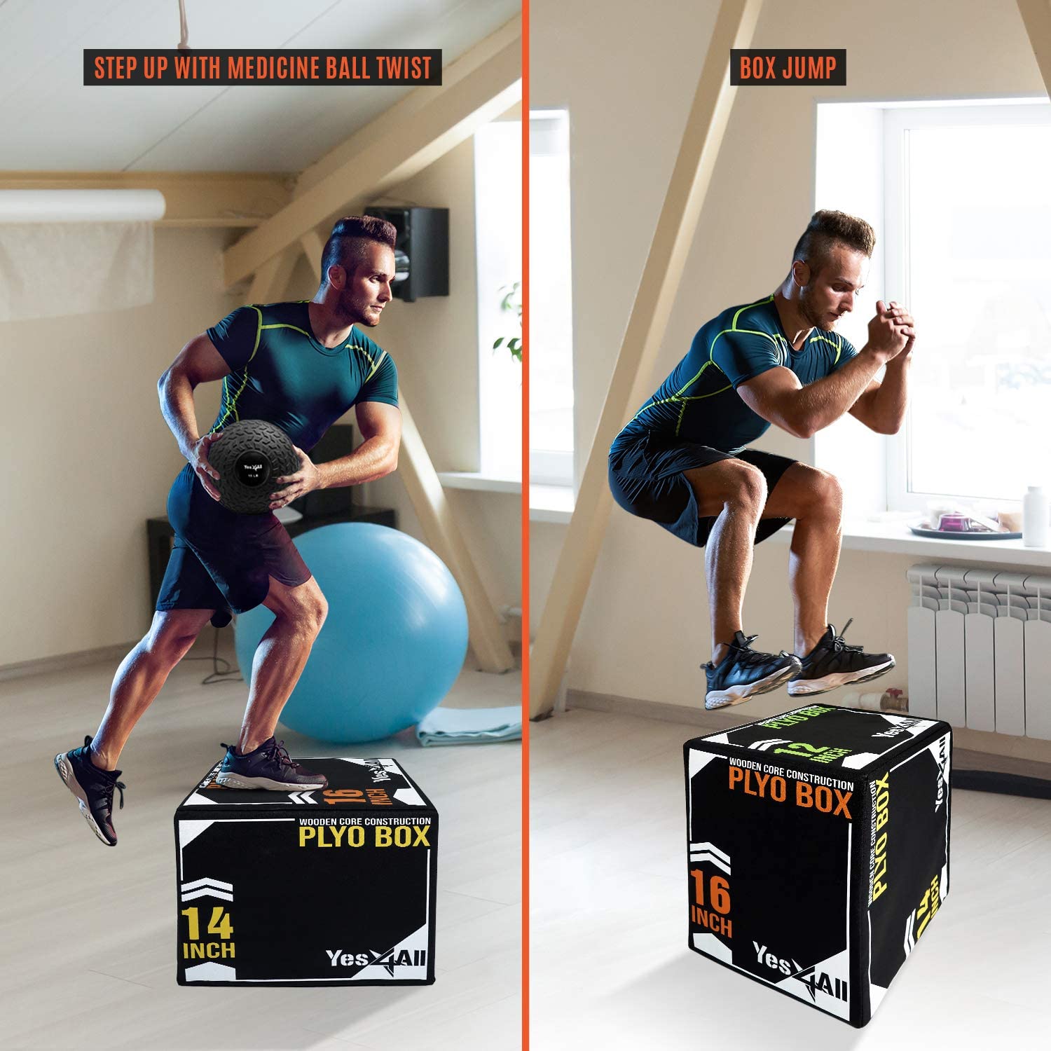 Yes4All 3-in-1 16"x14"x12" Soft Plyo Box Wooden Core, Foam for Jumping Exercise, Crossfit, Black - image 5 of 7