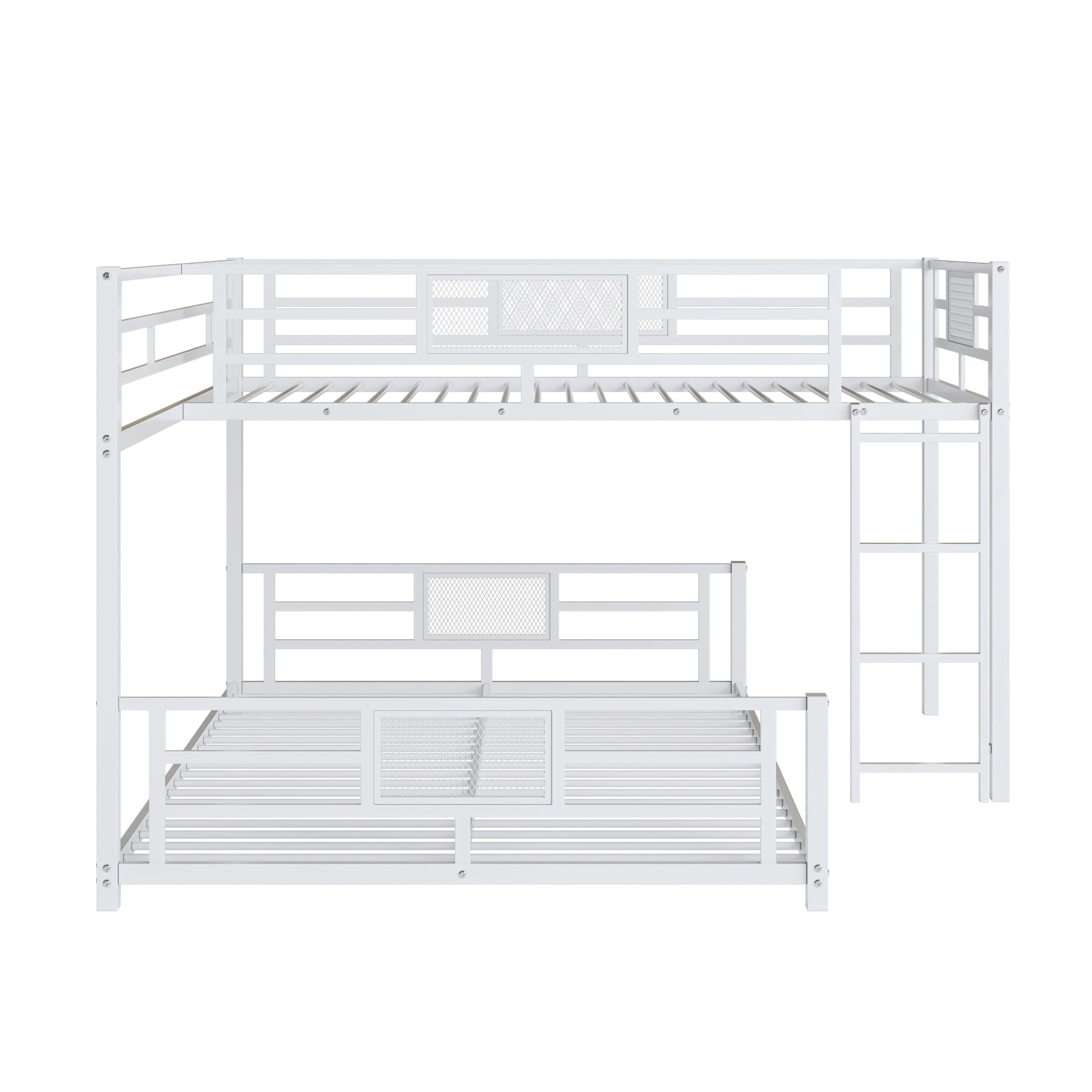 Noble House Twin over Full L-Shaped Bunk Bed, Space-Saving Metal Frame with Guardrails, Space Saving, White
