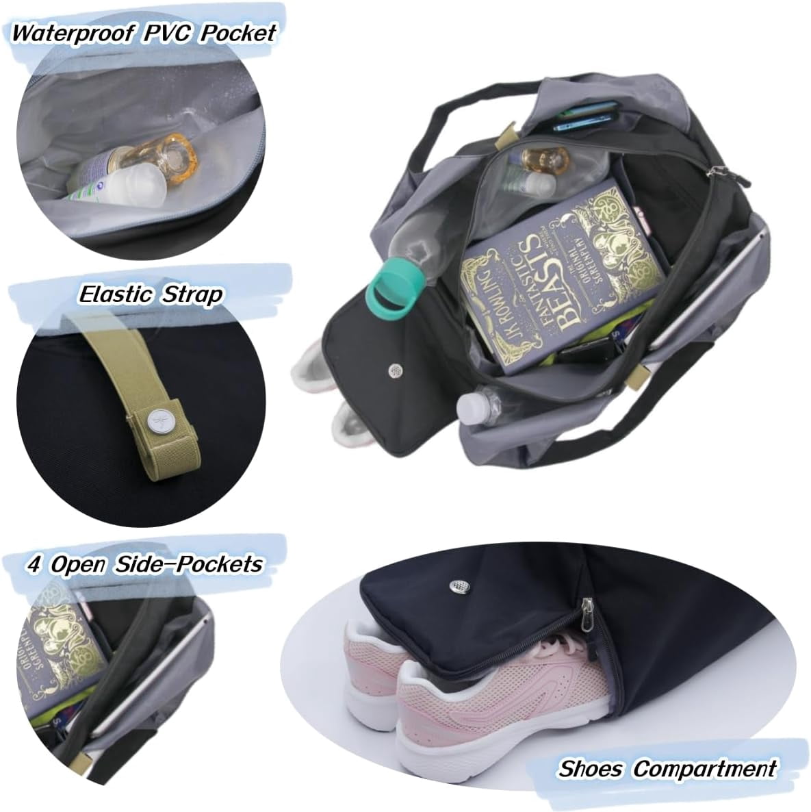 SikaFu Small Gym Bag for Women with Shoe Compartment & Wet Pocket Sports Travel Duffel Bag,Yoga Gym Totes With Mat Holder,Waterproof Carry On Weekender Overnight Bag (Khaki)