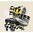 thumbnail image 2 of City Drifter Race Car With Flag And Clock Tower Adult Natural Crew Neck Short Sleeve Tee-Large, 2 of 2
