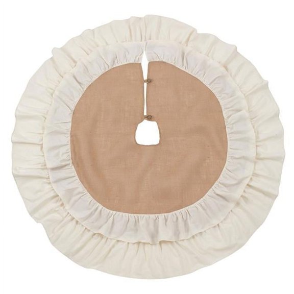 SARO 0515.N56R Classic Jute with Cotton Ruffled Edge Tree Skirt - Natural