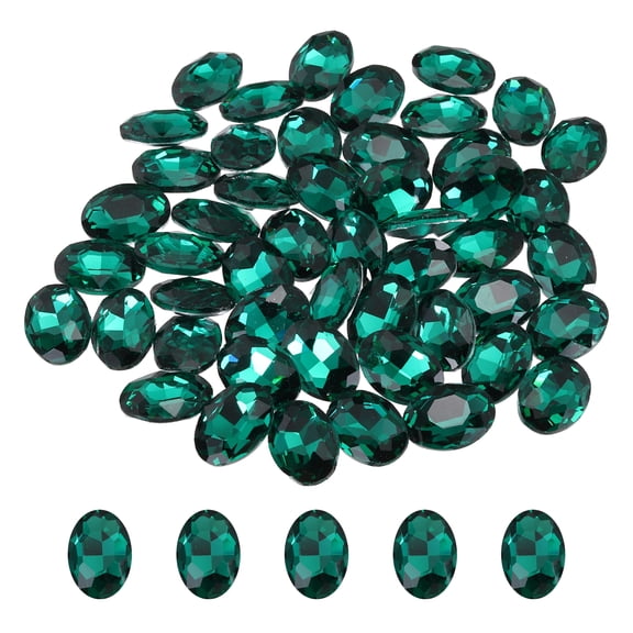 Uxcell 50Pcs Oval Pointed Back Rhinestone, 13 x 18 mm Oval Faceted Glass Rhinestone Gems Pointed Back Faceted Glass Beads for Jewelry Making DIY Crafts Shoes Crystal, Peacock Green