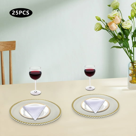 Miumaeov 12.6" Plastic Round Table Charger Plates 25 Pcs Clear Charger Plates for Weddings Parties Decor
