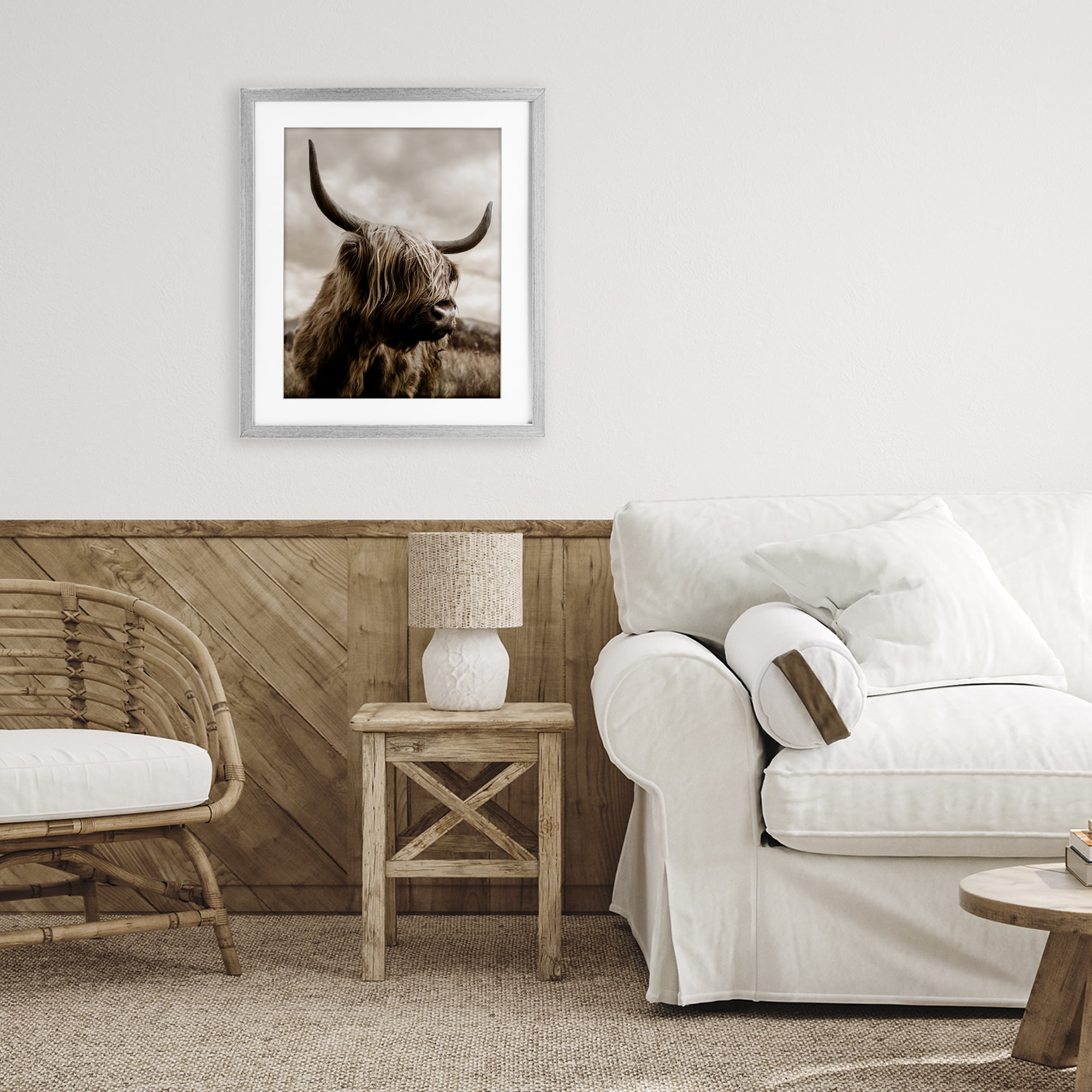 Stupell Industries Highland Cow on Windswept Moor Gray Framed Print Under Glass, design by CAD Designs