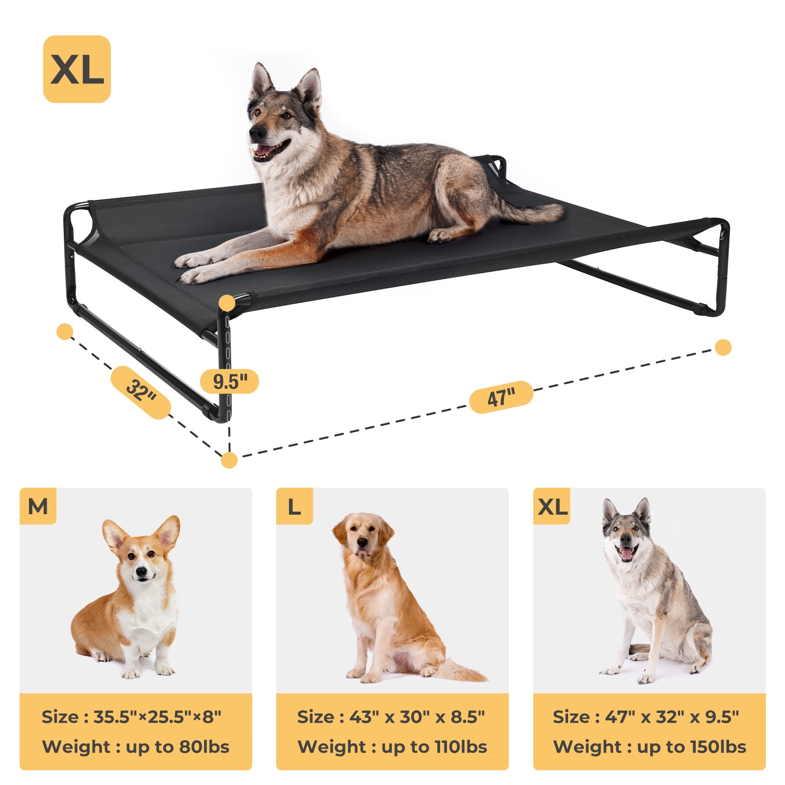 Veehoo Original Cooling Elevated Dog Bed, Raised Dog Cot with Washable Mesh, X-Large, Black