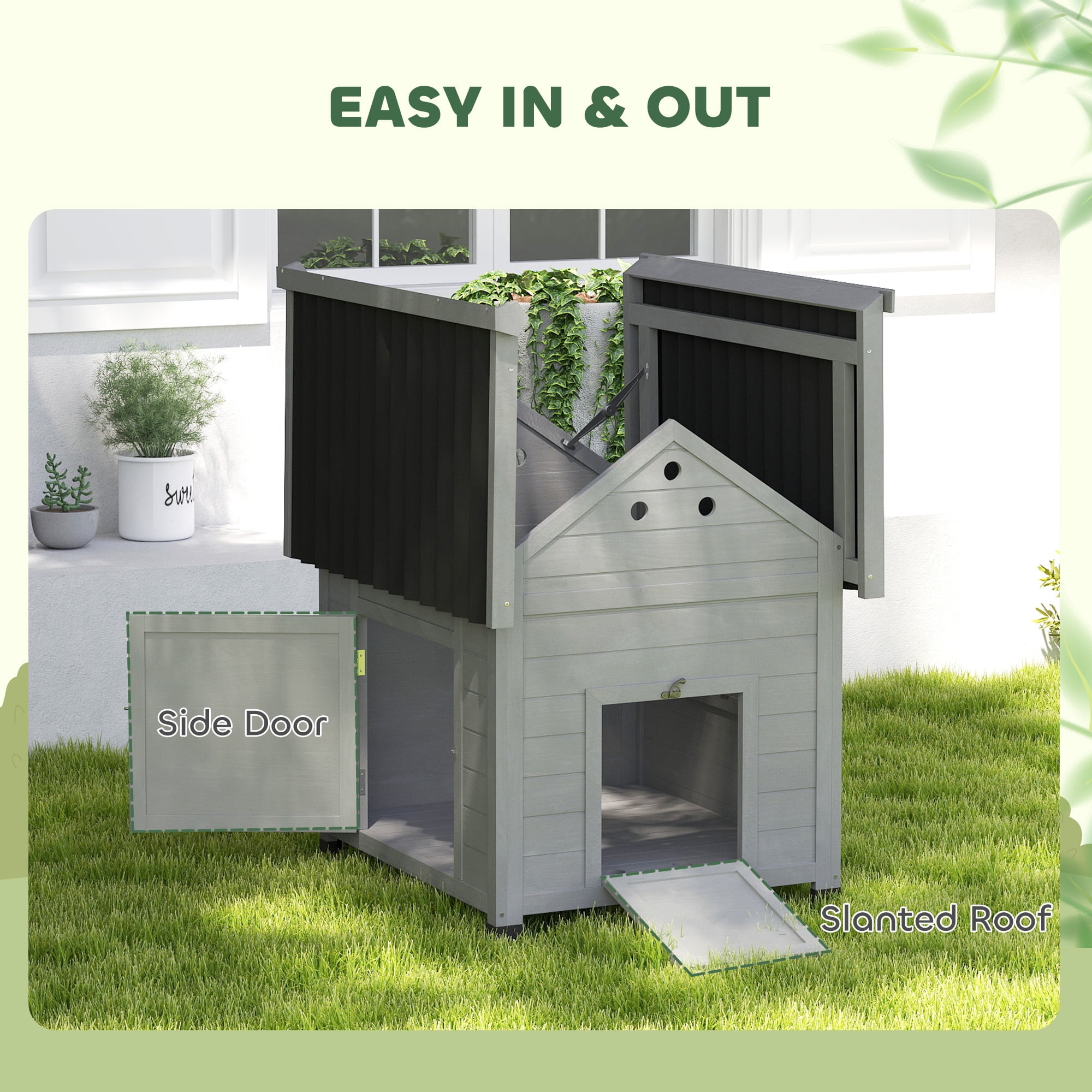 Wooden Pet House with Openable Roof & Double Doors, Light Gray